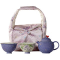 New Chinese Style Portable Ceramic Tea Set with Embroidered Carrying Bag