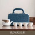 Portable Kung Fu Tea Set - White Ceramic Teapot with 4 Cups and Carrying Case