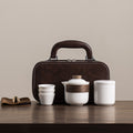 Portable Kung Fu Tea Set - White Ceramic Teapot with 3 Cups & Tray and Carrying Case